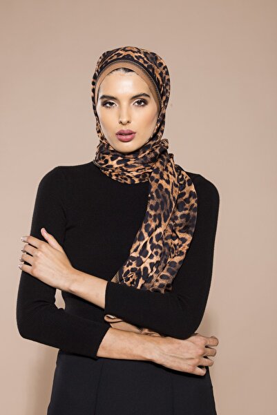 19V69 ITALIA Karamel Siyah Şal Leopar Desen Pavia Seri Eşarp Askısı Ve Hediye...