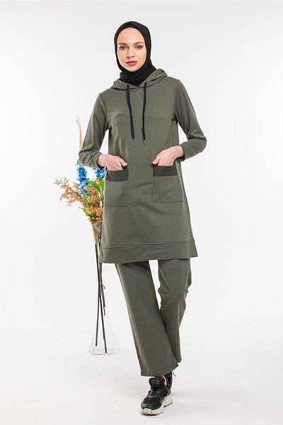 CNG MODA Women's Double Pocket Hospital Model Khaki Tracksuit Set
