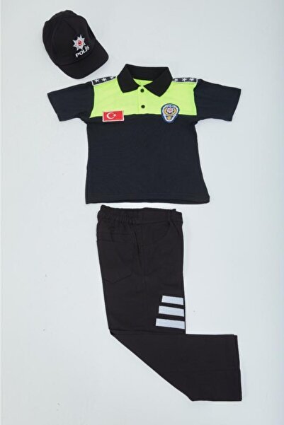 ugurbocegicocukdunyası Child Police Costume Polo Neck T-Shirt Traffic Police Outfit Yellow