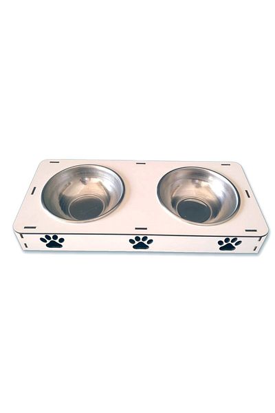 HOBİCİM White Cat Dog Food and Water Bowl Double