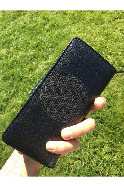 DERKON Flower of Life Printed Genuine Leather Women's Wallet