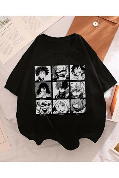 Köstebek Alhemengelir - Unisex Black Anime My Hero Academia Boku Collage T-shirt