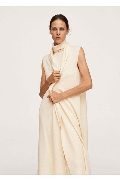 MANGO Woman Women's Vanilla Color Contrast Knitted Sweater