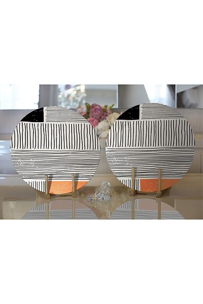 Realhomes 2-Piece Abstract Style Digital Printed with Onedraw Drawing Modern Round Charger & Placemat