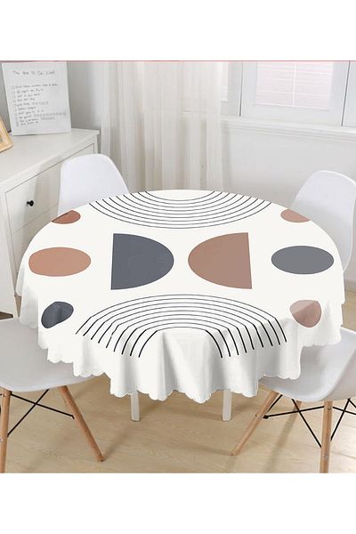 Realhomes Față de masă rotundă modernă imprimată digital cu desen Onedraw în stil abstract Diametru 140cm