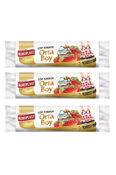 Koroplast Extra Strong Strawberry Drawstring Medium Size 15 Pieces Garbage Bags X3 Pack
