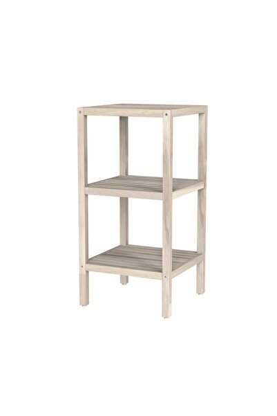 Interbuild Akasya Masif Ağaç,holger 3 Katlı Çok Amaçlı Raf,372x371x653 Mm, Organik Beyaz