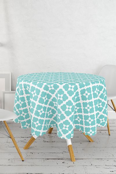 Realhomes Fata de Masa Rotunda Imprimata Digital Trifoi Colorat Turcoaz - Diametru 140 cm