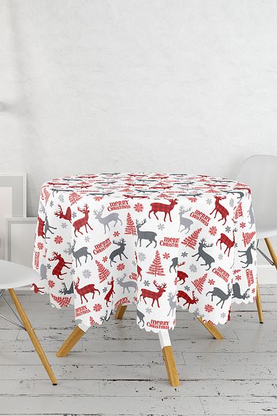 Realhomes Fata de masa rotunda tematica cerbi si copaci de Craciun - Diametru 140cm