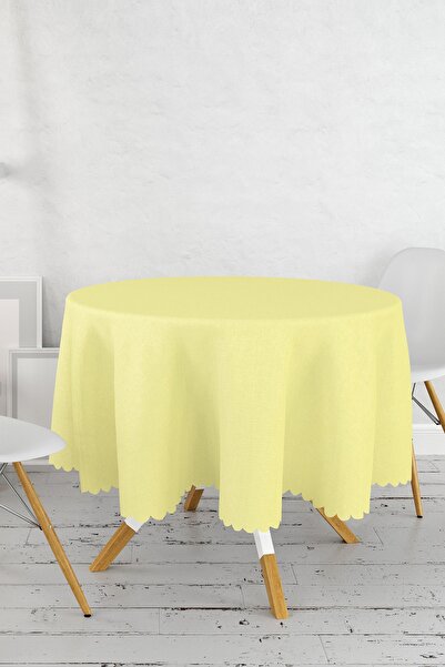 Realhomes Yellow Plain Color Digital Printed Round Tablecloth Diameter 140cm