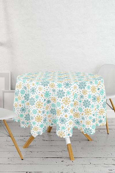 Realhomes Față de masă rotundă imprimată digital cu model geometric colorat pe fundal alb - diametru 140 cm