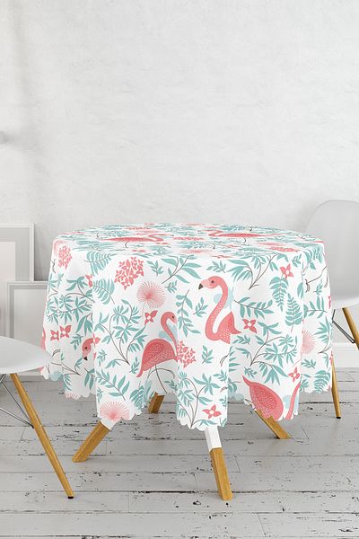 Realhomes Față de masă rotundă cu model flamingo modernă - diametru 140 cm