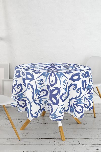 Realhomes Fata de masa rotunda cu design special din ceramica albastră și alba damă sc - diametru 140cm