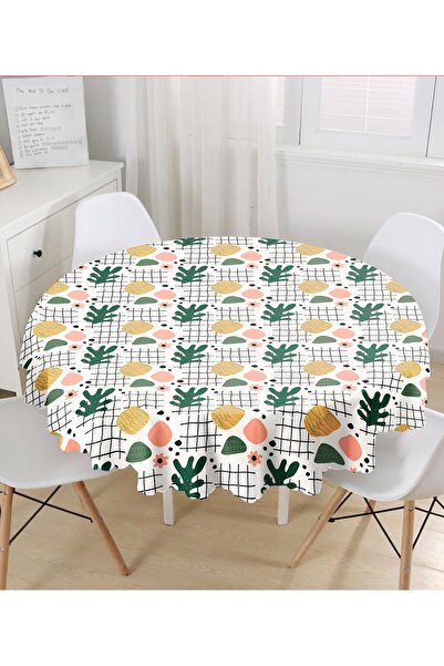 Realhomes Сучасна кругла скатертина з цифровим принтом у вигляді листя на біл...
