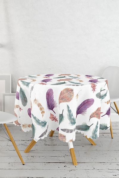 Realhomes Fata de masa rotunda imprimata digital cu poza cu pene - diametru 140cm