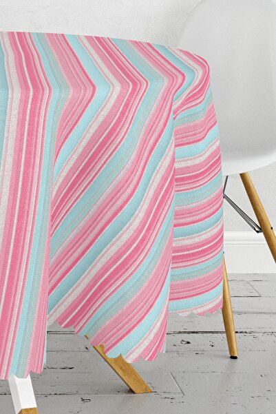 Realhomes Pink Blue Straight Lines Special Design Round Tablecloth Diameter 140cm