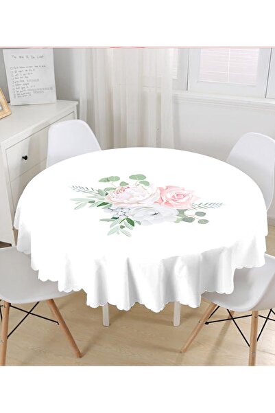 Realhomes Fata de masa rotunda cu imprimare digitala cu tematica florilor cu ...