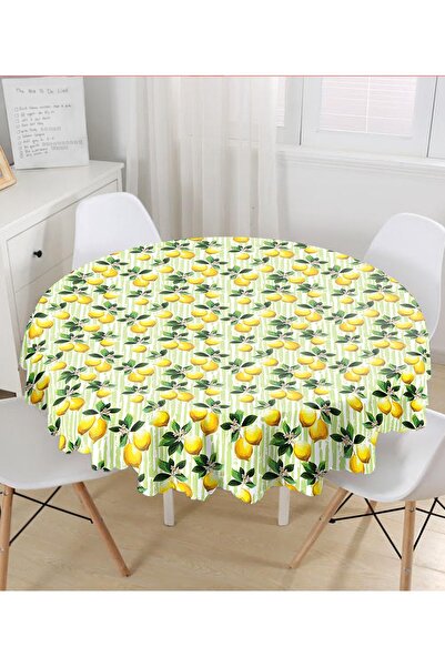 Realhomes Yeşil Zeminli 3 Boyutlu Limon Desenli Dijital Baskılı Yuvarlak Masa...