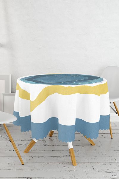 Realhomes Față de masă rotundă modernă imprimată digital cu desen oval pe podea colorată - diametru 140 cm
