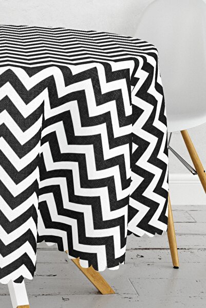 Realhomes Special Design Black and White Modern Zigzag Design Round Tablecloth