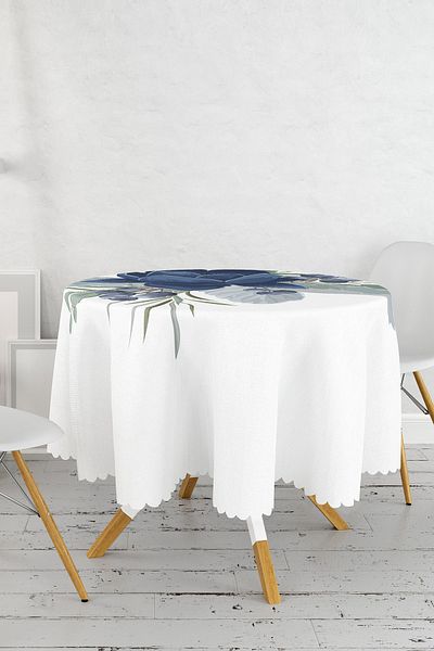 Realhomes Față de masă rotundă imprimată digital cu model trandafir albastru pastel