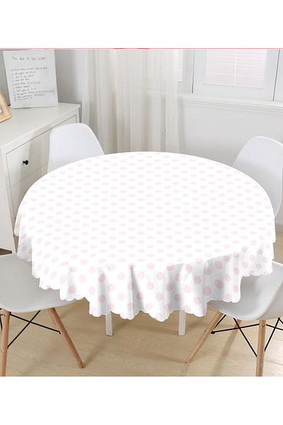 Realhomes Fata de masa rotunda cu imprimeu digital cu buline pulbere - Diametru 140cm