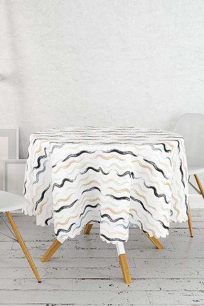 Realhomes Față de masă rotundă modernă imprimată digital cu model în zig-zag colorat cu fundal alb - diametru 140 cm