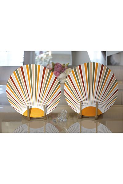 Realhomes 2-Piece Sun and Colorful Rays Special Design Digital Printed Decorative Round Plate & Placemat
