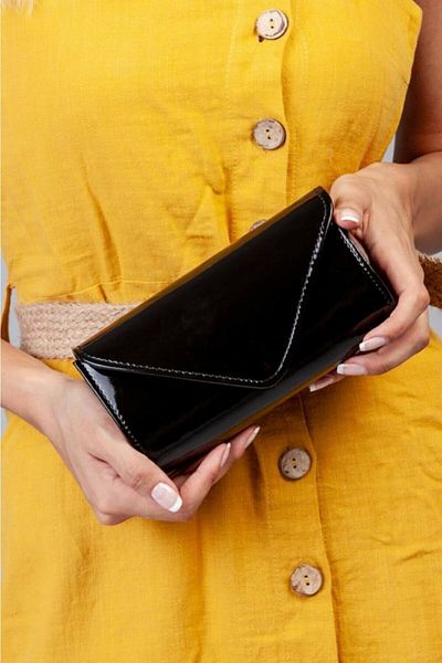 efnanstore Geanta de seara din piele lacuita neagra
