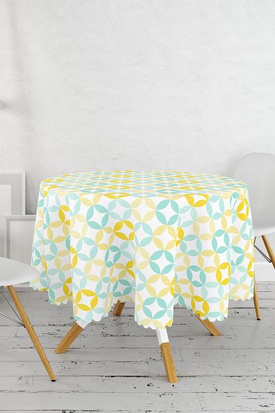 Realhomes Față de masă rotundă imprimată digital cu model geometric colorat pe fundal alb - diametru 140 cm