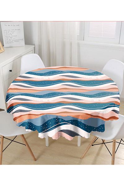 Realhomes Desen geometric pe podea colorata fata de masa rotunda moderna imprimata digital - diametru 140cm