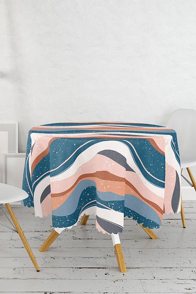 Realhomes Desen geometric pe podea colorata fata de masa rotunda moderna imprimata digital - diametru 140cm