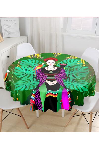 Realhomes Față de masă rotundă cu imprimare digitală, cu motiv special în frunze tropicale - diametru 140 cm