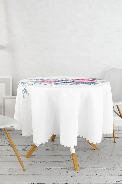 Realhomes Față de masă rotundă cu imprimare digitală cu modele florale cu design special - diametru 140cm