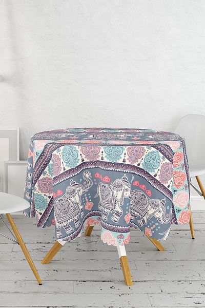 Realhomes Față de masă rotundă imprimată digital cu model de elefant modern - diametru 140cm