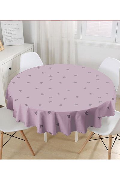 Realhomes Față de masă rotundă modernă și imprimată digital cu Motiv Inimă Purple Floor - Diametru 140cm