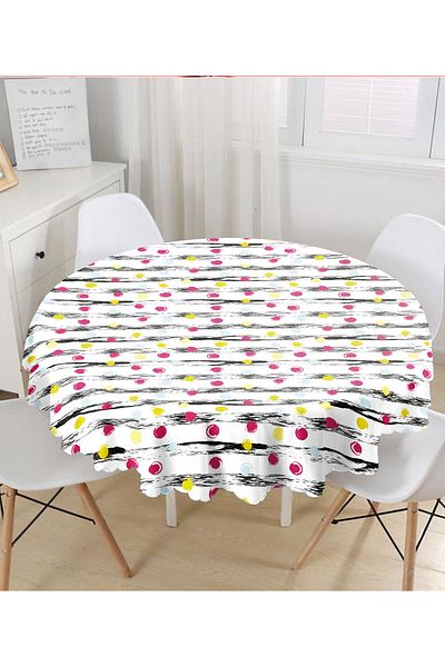 Realhomes Fata de masa rotunda moderna cu tema curcubeu cu buline - Diametru 140cm