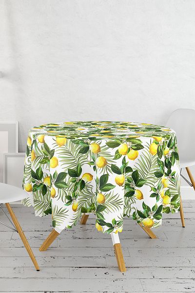 Realhomes Fata de Masa Rotunda Imprimata Digital cu Motiv Frunze de Lamaie - Diametru 140cm