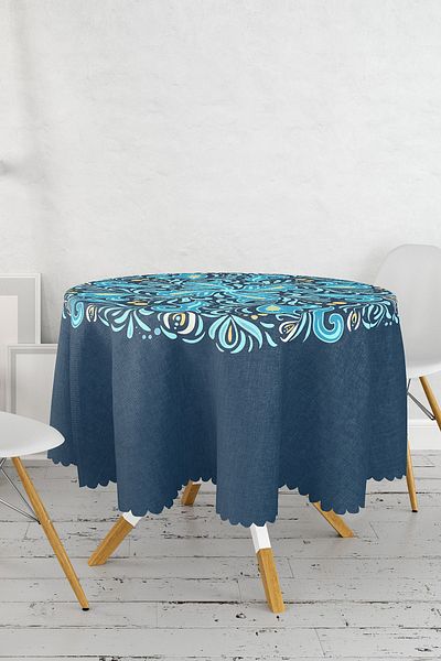 Realhomes Față de masă rotundă modernă imprimată digital cu model de gresie pe podea colorată - diametru 140 cm
