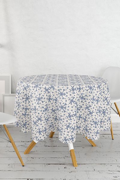 Realhomes Fata de masa rotunda imprimata fulgi de nea pe podea gri - diametru 140cm