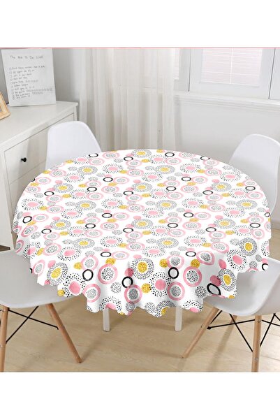 Realhomes Okrugli stolnjak sa zlatnim detaljnim polka dot uzorkom na beloj po...