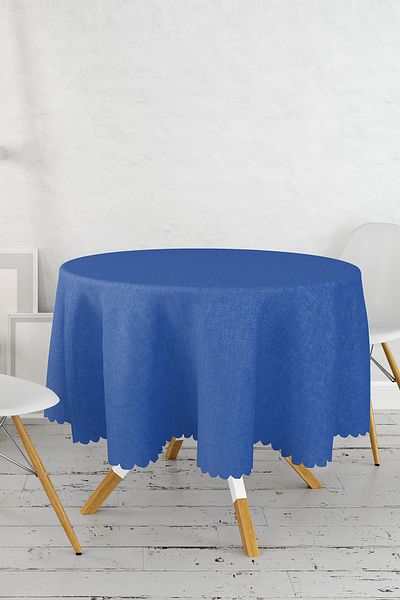 Realhomes Față de masă rotundă cu imprimare digitală, uni, albastru bleumarin - Diametru 140cm
