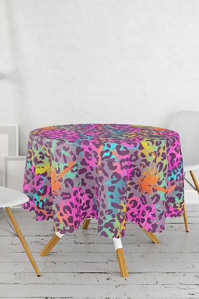 Realhomes Față de masă rotundă modernă, cu model de leopard, colorată - Diametru 140 cm