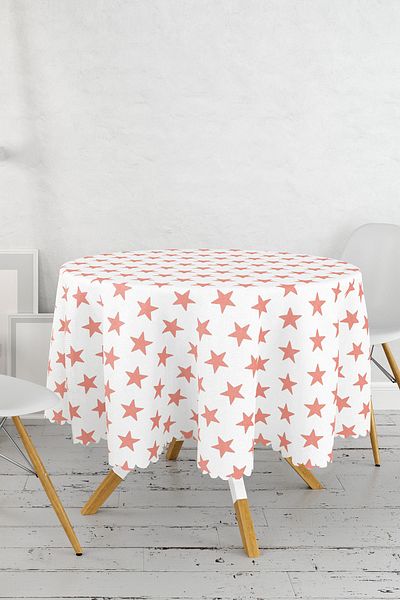 Realhomes Fata de Masa Rotunda Cu Motiv Steaua Culoare Rodia - Imprimare Digitala, Diametru 140 cm