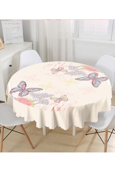 Realhomes Modern Kelebek Dijital Baskılı Yuvarlak Masa Örtüsü - Çap 140cm