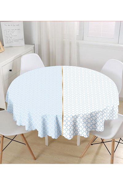 Realhomes Fata de Masa Rotunda Imprimata Digital Ogea Albastru & Alb - Diametru 140cm