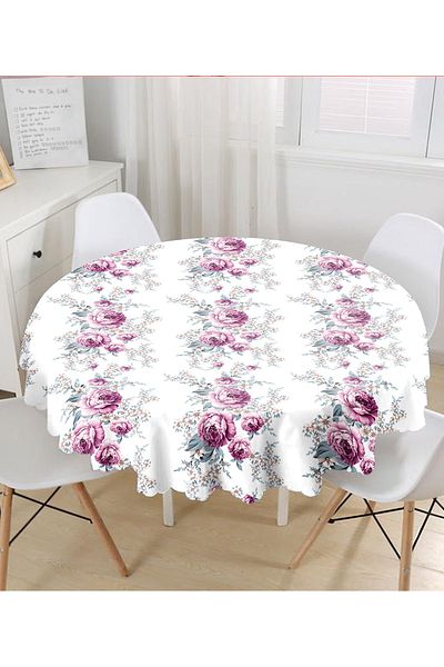 Realhomes Fata de Masa Rotunda Moderna Imprimata Digital Design Trandafiri Liliac - Diametru 140cm