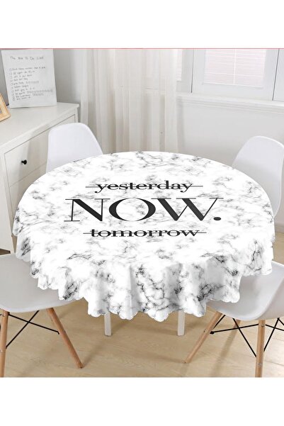 Realhomes Okrugli stolnjak posebnog dizajna sa natpisom "Now" na mermernom po...