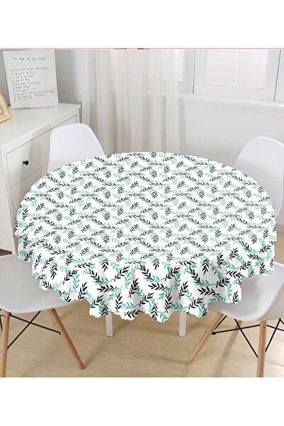 Realhomes Сучасна кругла скатертина з цифровим принтом із зеленим і чорним ли...