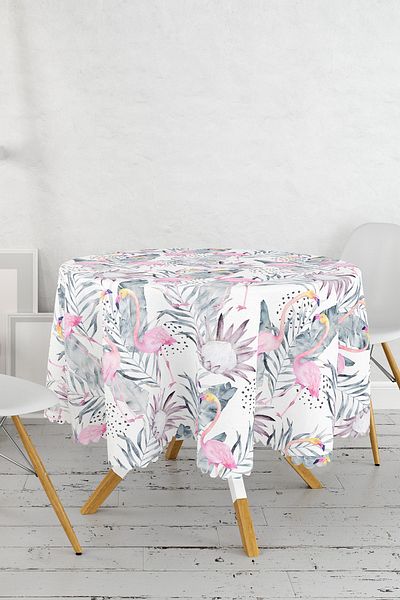 Realhomes Față de masă rotundă imprimată digital cu model Flamingo